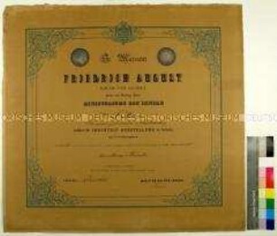 Urkunde zur Verleihung der silbernen Medaille auf der Leipziger Industrieausstellung für die Firma Ernst March und Söhne