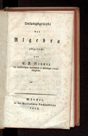 Anfangsgründe der Algebra