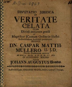 Disputatio Juridica De Veritate Celata
