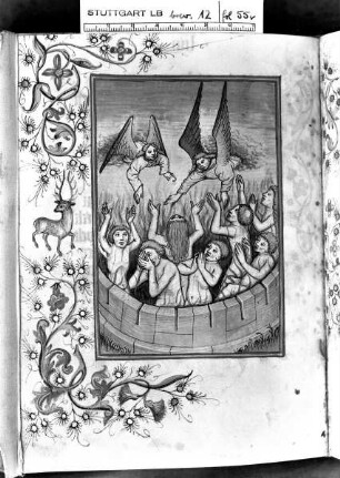 Deutsches Gebetbuch (Waldburg-Gebetbuch) — Seelen im Fegefeuer, Folio 55verso