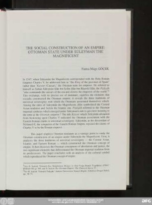 The Social Construction Of An Empire: Ottoman State Under Süleyman The Magnificent Fatma Müge Göçek