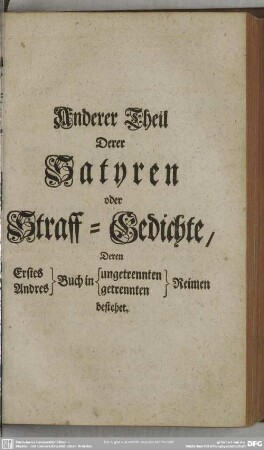 Anderer Theil Derer Satyren oder Straff-Gedichte