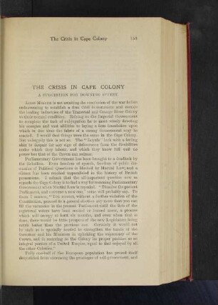 The Crisis in Cape Colony. A Suggestion for Downing Street.