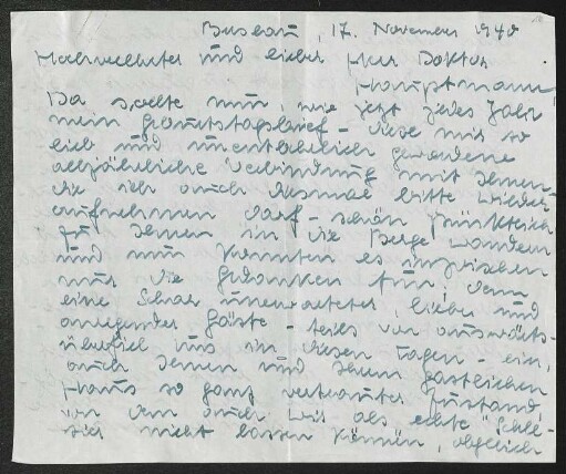 Brief von Günther Grundmann und Elfriede Grundmann an Gerhart Hauptmann