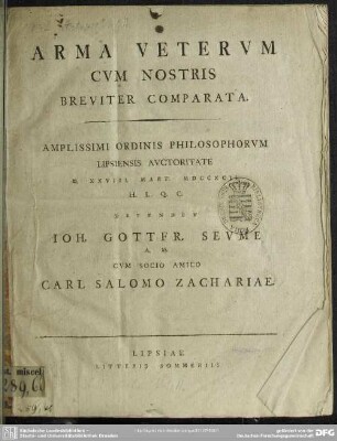 Arma Veterum Cum Nostris Breviter Comparata
