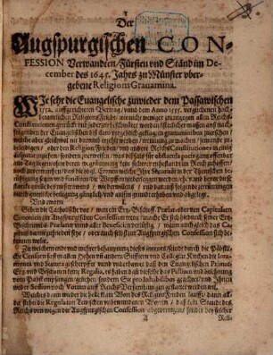 Der Augspurgischen Confession Verwandten, Fürsten und Ständ im December des 1645. Jahrs zu Münster ubergebene ReligionsGravamina