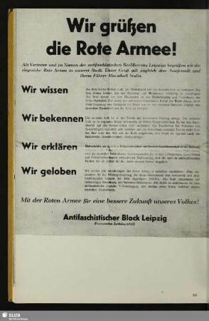 [Plakat zur Begrüßung der sowjetischen Truppen am 2. Juli 1945]