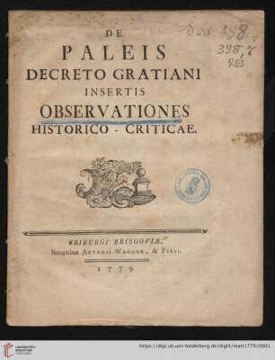 De Paleis Decreto Gratiani Insertis Observationes Historico-Criticae