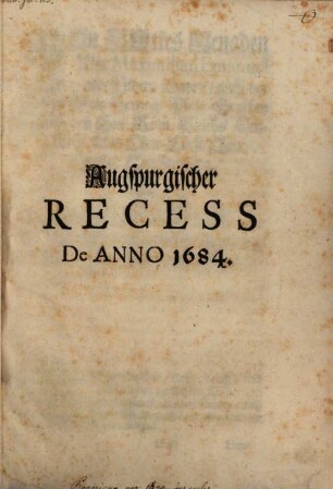 Augspurgischer Recess De Anno 1684