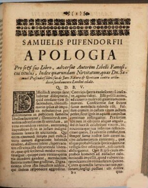 Samuelis Pufendorfii Eris Scandica : Qua Adversus Libros De Jure Naturali Et Gentium Objecta Diluuntur