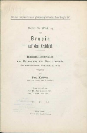 Ueber die Wirkung des Brucin auf den Kreislauf