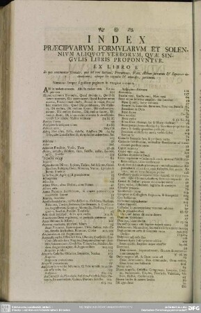 Index Praecipuarum Formularum Et Solennium Aliquot Verborum, Quae Singulis Libris Proponuntur
