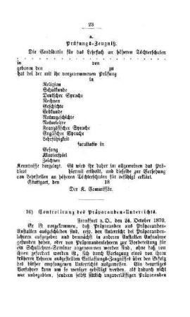 Controlirung des Präparanden-Unterrichts : [IV. Seminarien, Bildung der Lehrer und deren persönliche Verhältnisse]