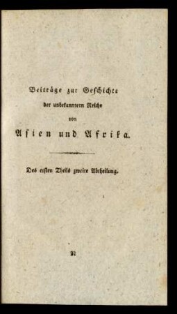 Des ersten Theils zweite Abtheilung