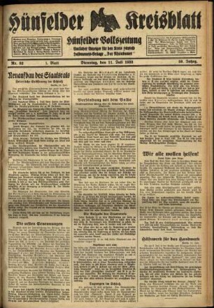 Erste Ausgabe vom Dienstag, den 11. Juli 1933.