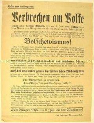 Wahlaufruf des Leipziger Bürgerausschusses zur Stimmabgabe für die Reichstagswahl 1920.