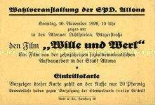 Eintrittskarte für eine Filmveranstaltung der SPD Altona