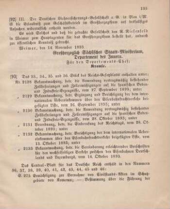 92. Ministerial-Bekanntmachung, die Ertheilung der Erlaubniß zum Geschäftsbetrieb im Großherzogthum an die Deutsche Viehversicherungs-Gesellschaft in Plau i/M. betreffend