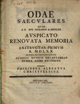 Odae saeculares ...