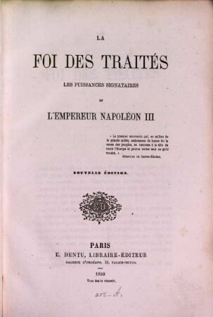 La Foi des traités, les puissances signataires et l'empereur Napoleon III