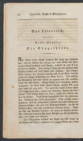 Erste Klasse. Die Saeugethiere.