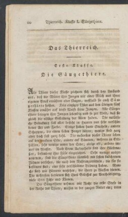Erste Klasse. Die Saeugethiere.