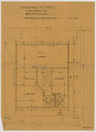 Thiersch, August ; Schönau (Bayern); Landhaus K. Mayer - Grundriss DG