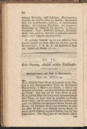 Cl. IV. Erste Gattung, alkalisch erdichte Stahlwasser