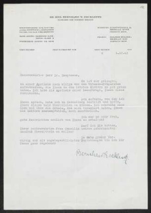 Brief von Bernhard Ercklentz an Gerhart Hauptmann