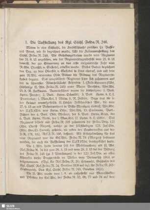 1. Die Aufstellung des Kgl. Sächs. Felda.R. 246