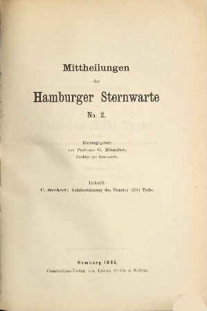 Mitteilungen der Hamburger Sternwarte in Bergedorf. 2. 1895 = Bd. 1