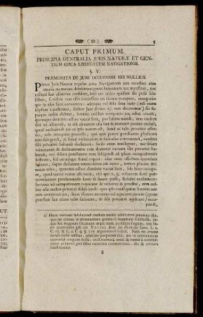 Caput Primum. Principia Generalia Juris Naturæ Et Gentium Circa Libertatem Navigationis.