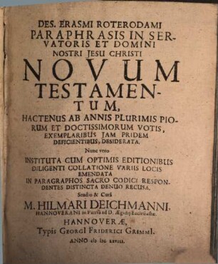 Paraphrases ... in novum Testamentum