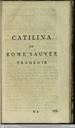 Catilina Ou Rome Sauvée Tragédie