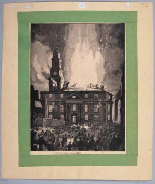 Die Kreuzkirche in Dresden während des Brandes am 16. Februar 1897