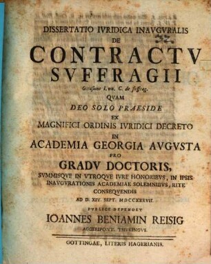 Diss. iur. inaug. de contractu suffragii