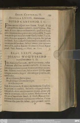 Epist. LXXIV. Pragam. Joanni Wouwereno Suavißimo Amico S. D.