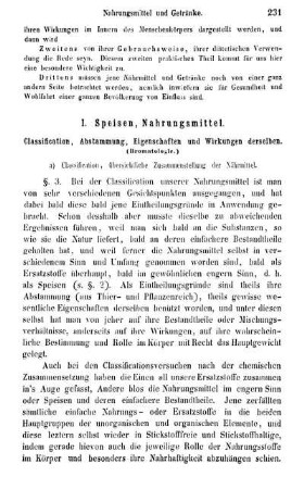 I. Speisen, Nahrungsmittel. Classification, Abstammung, Eigenschaften und Wirkungen derselben.