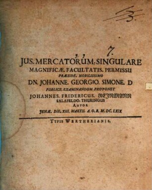 De iure mercatorum singulari, disp.