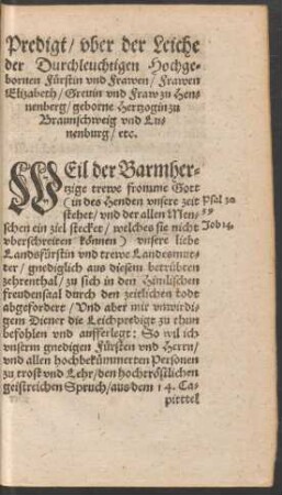 Weil der Barmhertzige trewe fromme Gott ...