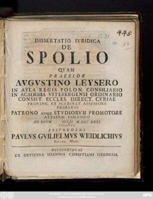 Dissertatio Ivridica De Spolio