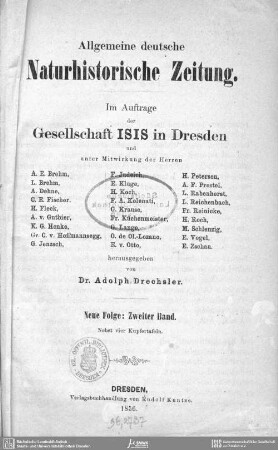 N.F.2.1856 + Literaturblatt 1856: Allgemeine deutsche naturhistorische Zeitung