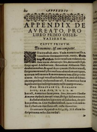 Appendix De Aureato, Pro Libro Primo Observationum.