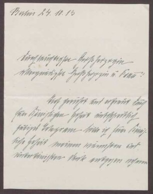 Schreiben von Elisabeth Dryander an die Großherzogin Luise; Dank für ein Telegramm und Grüße von dem Vater von Elisabeth Dryander, [Ernst?] Dryander