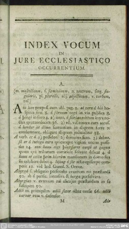 Index Vocum In Jure Ecclesiastico Occurrentium