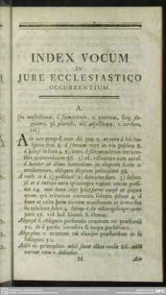 Index Vocum In Jure Ecclesiastico Occurrentium