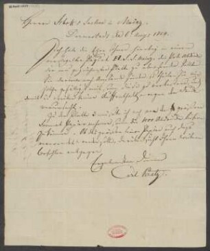 Brief an B. Schott's Söhne : 06.08.1829