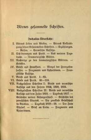 Börnes gesammelte Schriften. Inhalts-Überblick