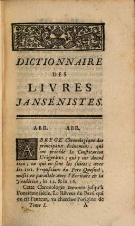 Dictionnaire Des Livres Jansénistes, Ou Qui Favorisent Le Jansénisme : [Dominique de Colonia]. 1