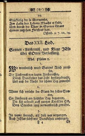 Das XXII. Lied. Sonnen-Finsterniß, und Klage Jesu über Gottes Verlassung.